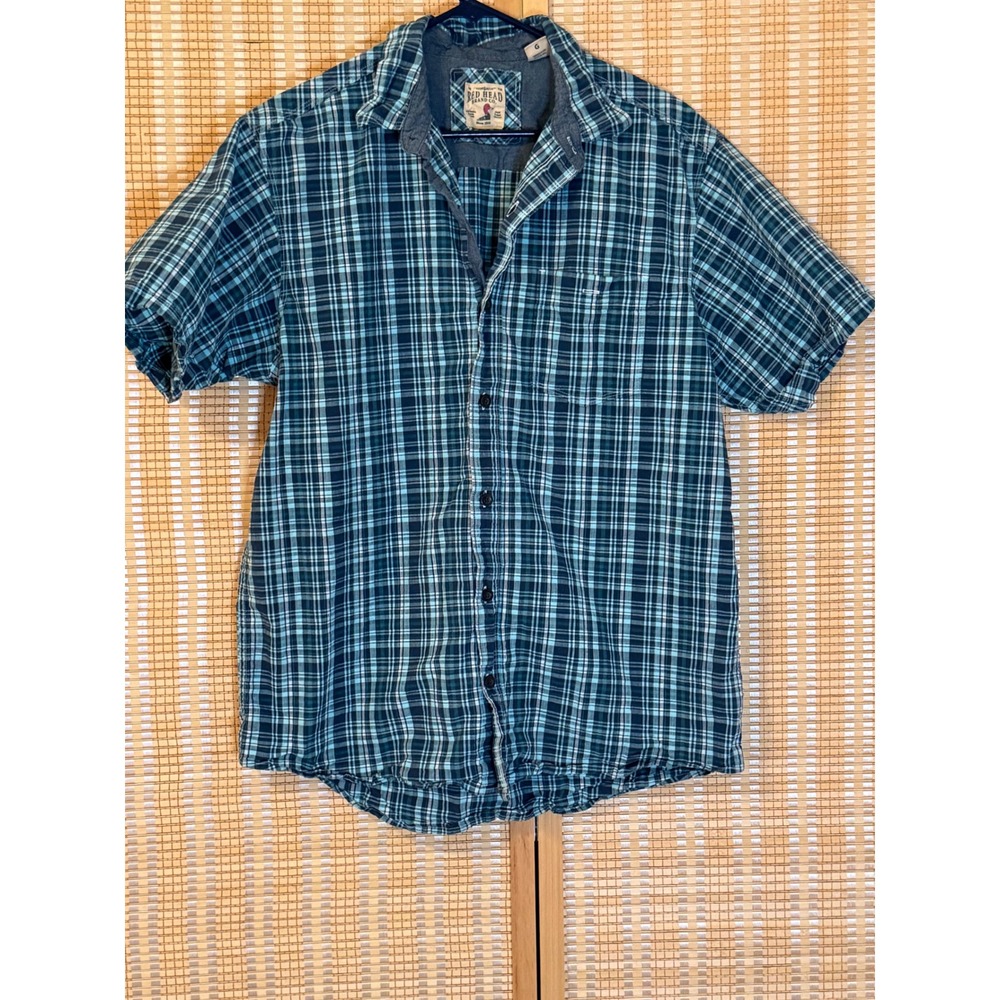 RedHead Brand Co Mens L Shirt  Navy Plaid Short Sleeve Button Up Cotton Preppy